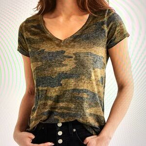 Lucky Brand V-neck Camo Burnout Tee Shirt